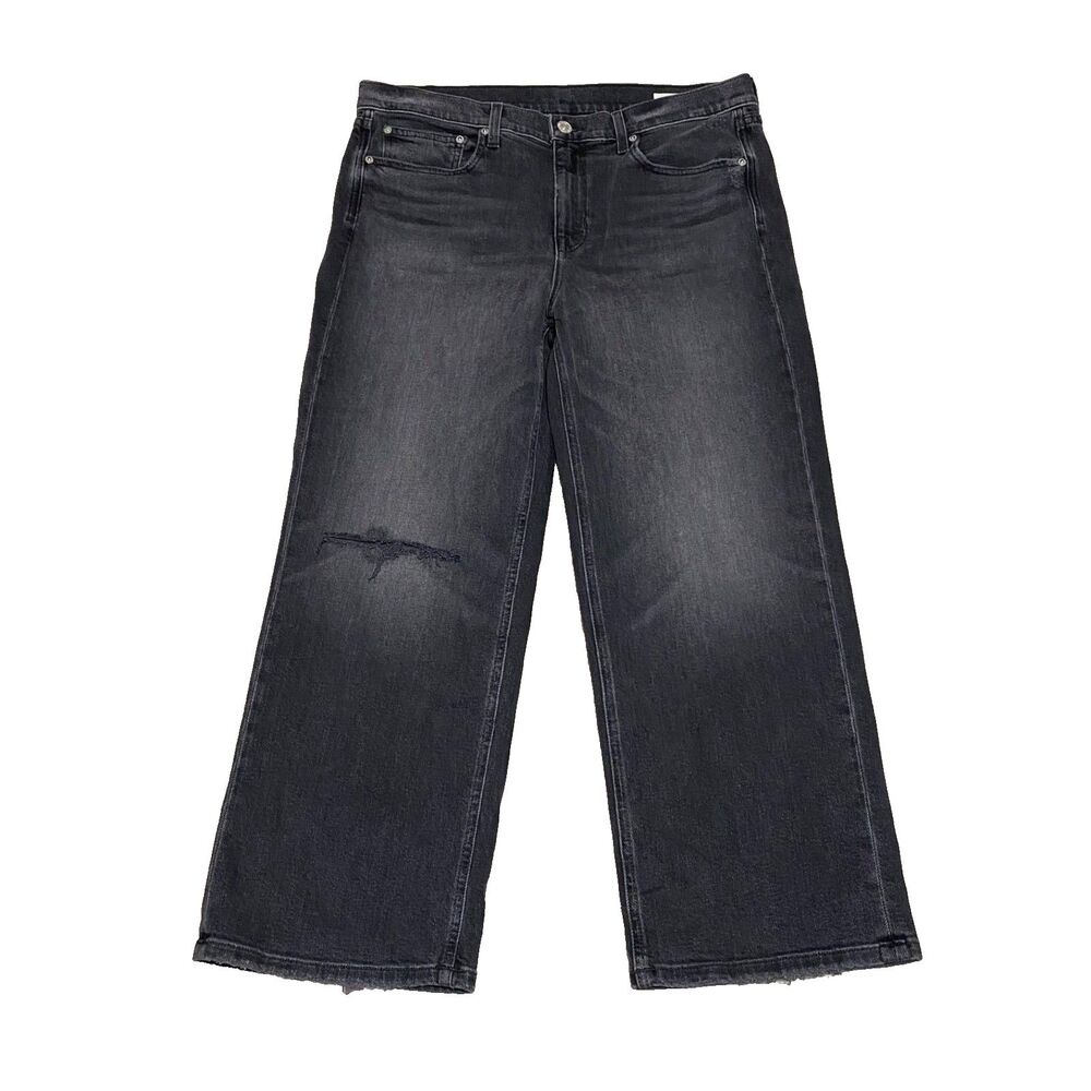 AYR The Easy Easy Jeans Womens 32 (35x25) Gray Wide Leg Cropped Distressed